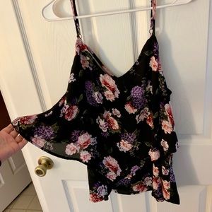 Black, floral, flowy tank top